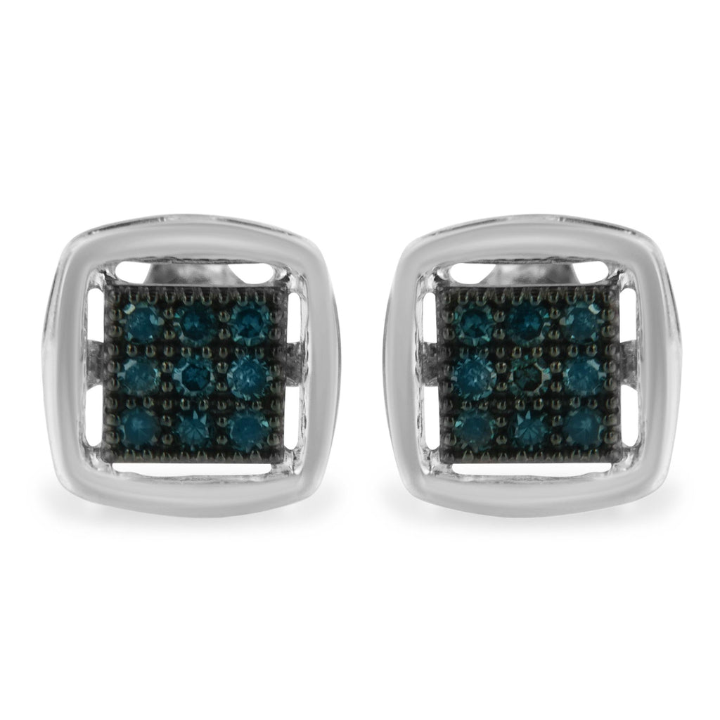 Orecchini a bottone quadrati in argento sterling con diamante blu trattato taglio rosa (0,25 cttw, colore blu, purezza I2-I3) - Friggin Jewelry