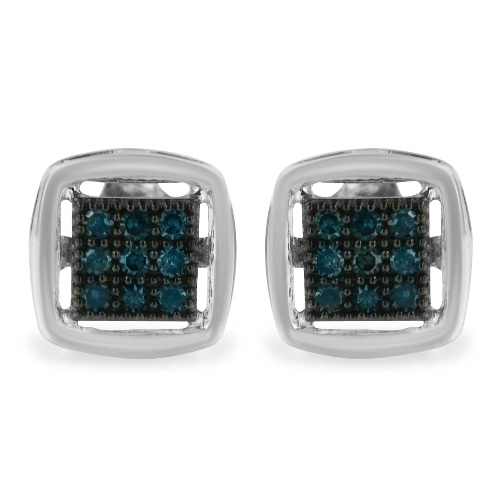 Orecchini a bottone quadrati in argento sterling con diamante blu trattato taglio rosa (0,25 cttw, colore blu, purezza I2-I3) - Friggin Jewelry
