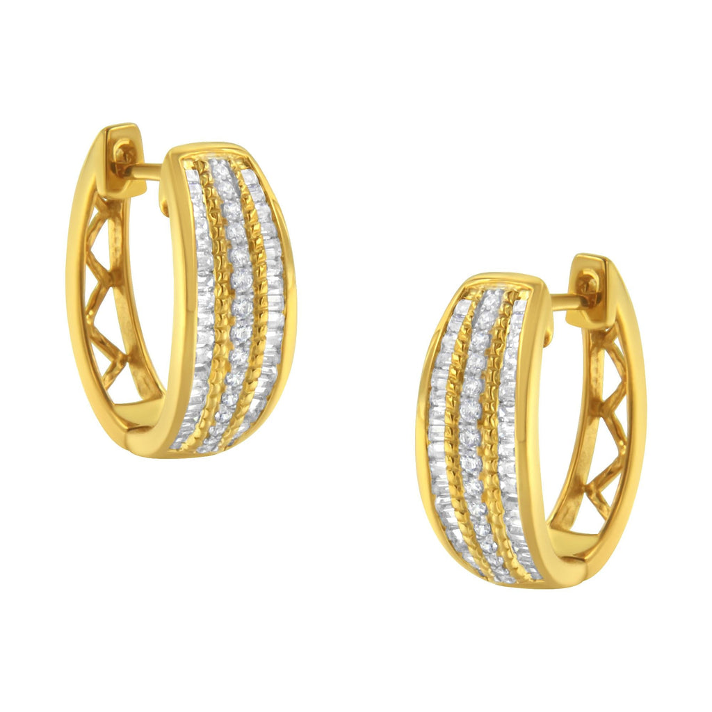 Aros modernos de oro amarillo de 10 quilates con diamantes engastados en pavé y canal de 3/4 quilates (color IJ, claridad I2-I3) - Friggin Jewelry