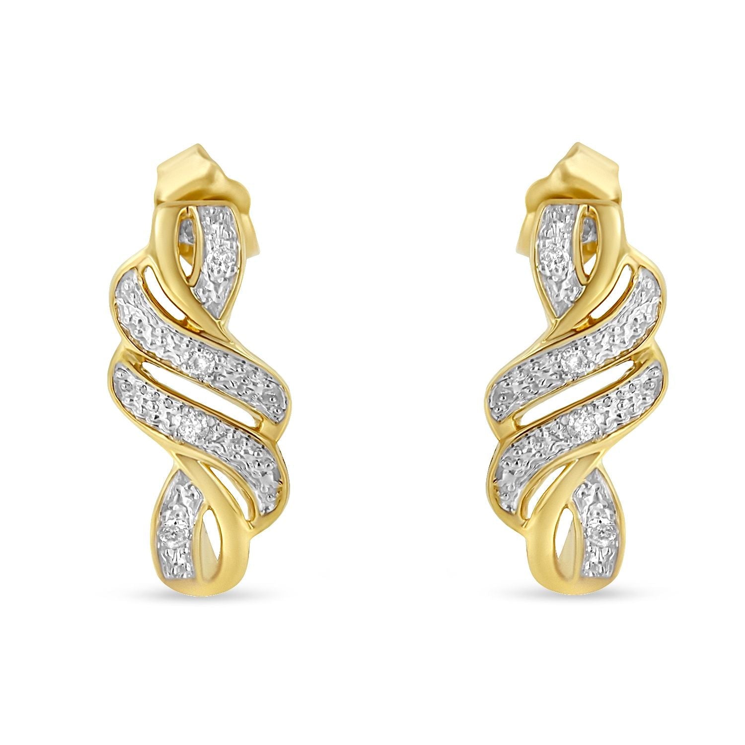 Pendientes de plata de ley con baño amarillo y diamantes de talla redonda en espiral (0,08 cts, color HI, claridad I2-I3) - Friggin Jewelry