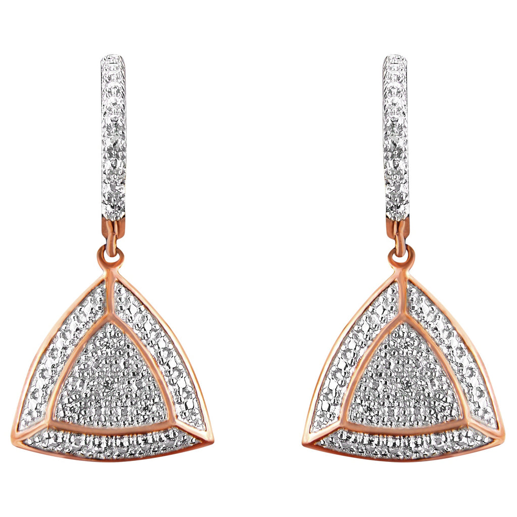 Pendientes colgantes de plata de ley chapada en oro rosa con diamantes de talla redonda (0,03 cts, color HI, claridad I2-I3) - Friggin Jewelry