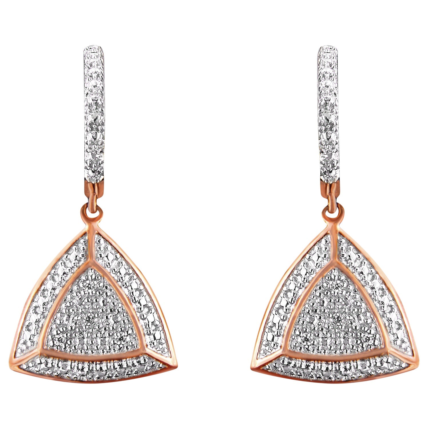 Rose Gold Plated Sterling Silver Round Cut Diamond Fashion Dangle Earrings (0.03 cttw, H-I Color, I2-I3 Clarity) - Friggin Jewelry