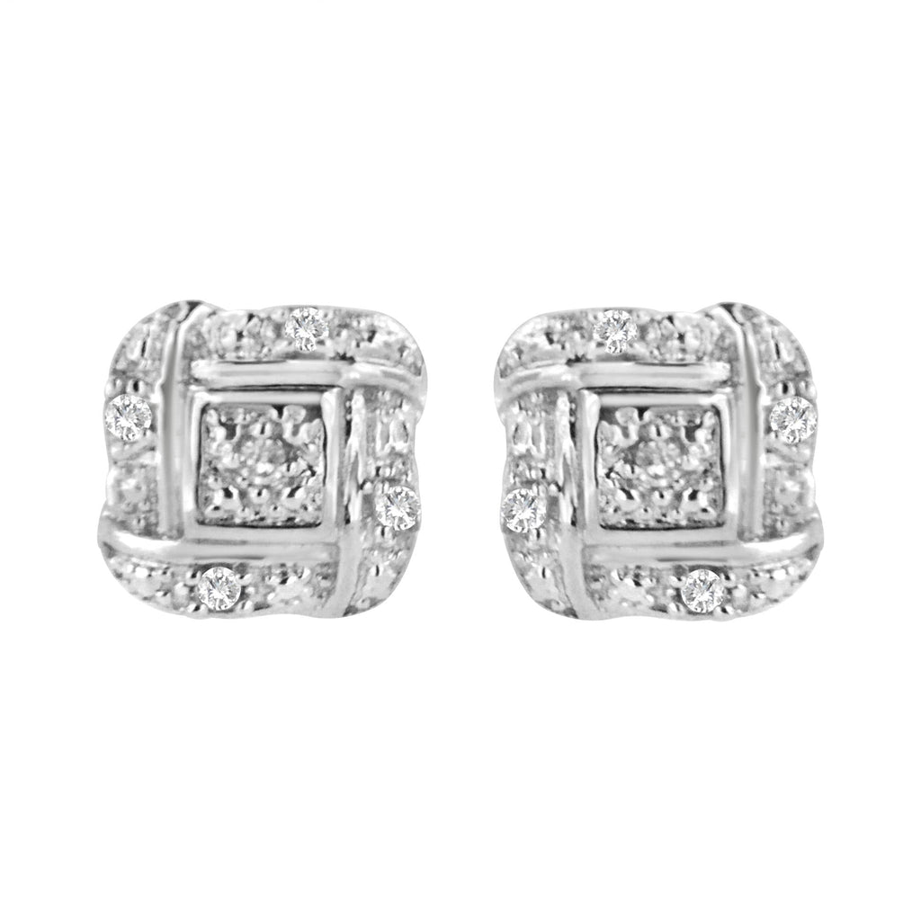 Pendientes de plata de ley con diamantes de talla redonda y corte cuadrado (0,04 cts, color HI, claridad I2-I3) - Friggin Jewelry