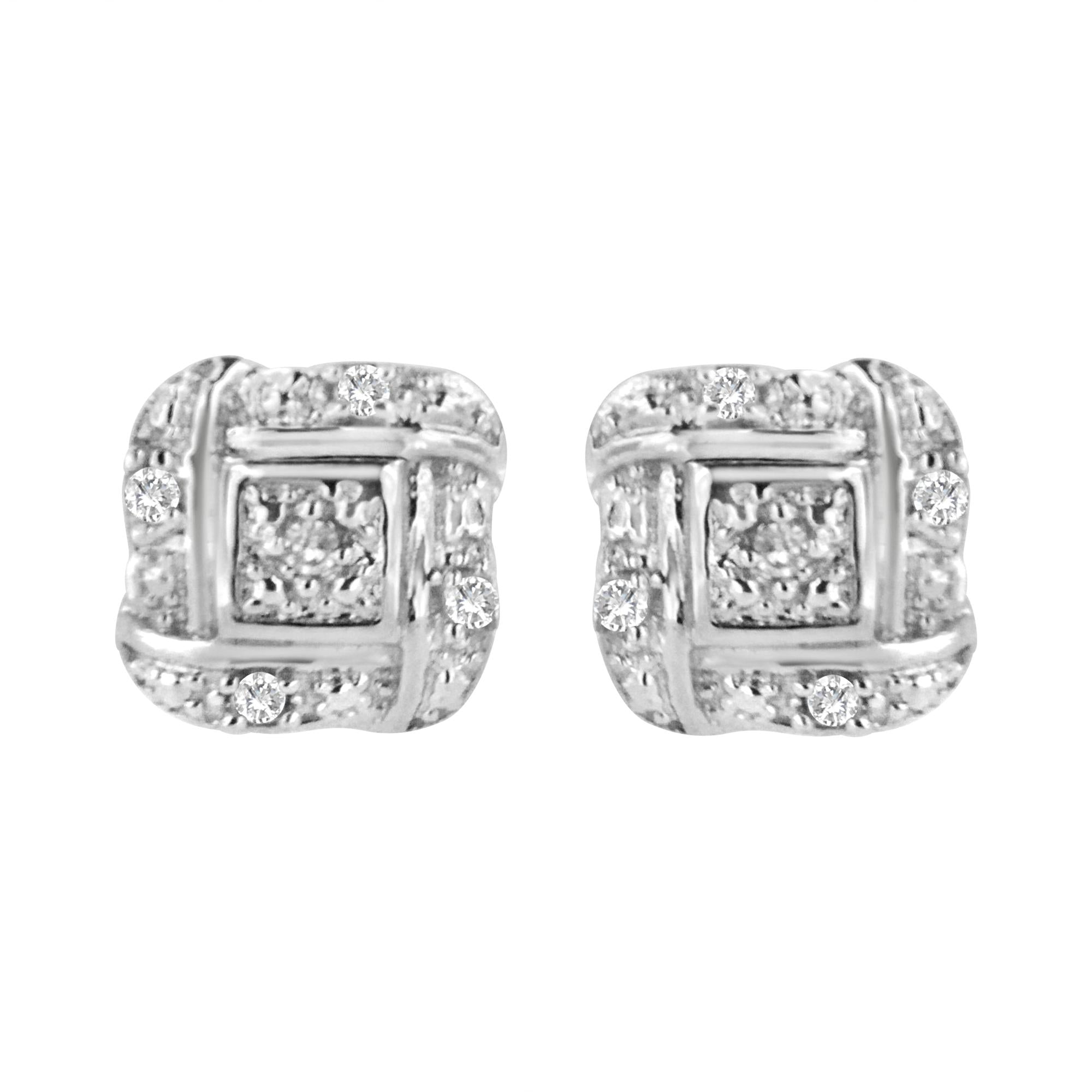 Pendientes de plata de ley con diamantes de talla redonda y corte cuadrado (0,04 cts, color HI, claridad I2-I3) - Friggin Jewelry