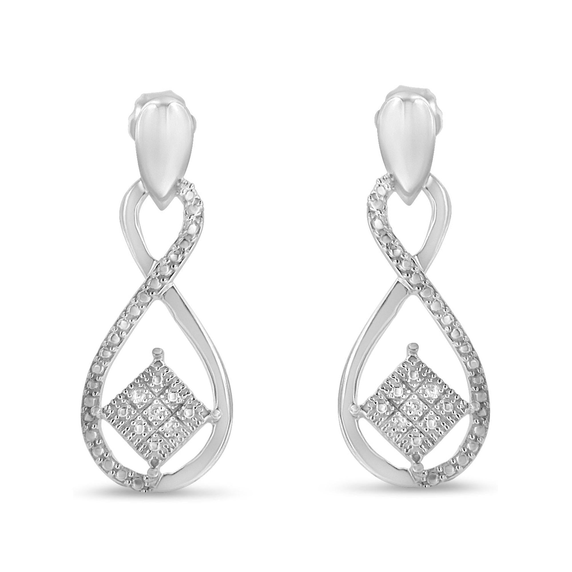 .925 Sterling Silver Round-Cut Diamond Accent Tilted Square and Infinity Drop Earrings (H-I Color, I2-I3 Clarity) - Friggin Jewelry