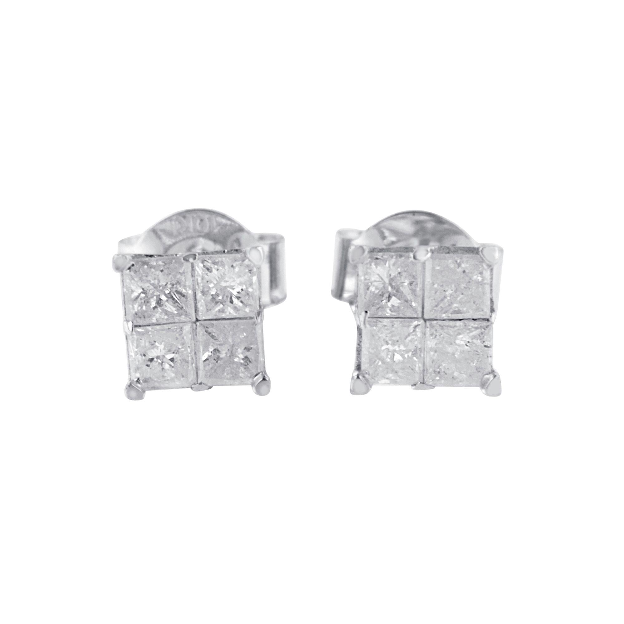 Aretes de diamantes en oro blanco de 10 k (0,60 cts, color IJ, claridad I2-I3) - Friggin Jewelry