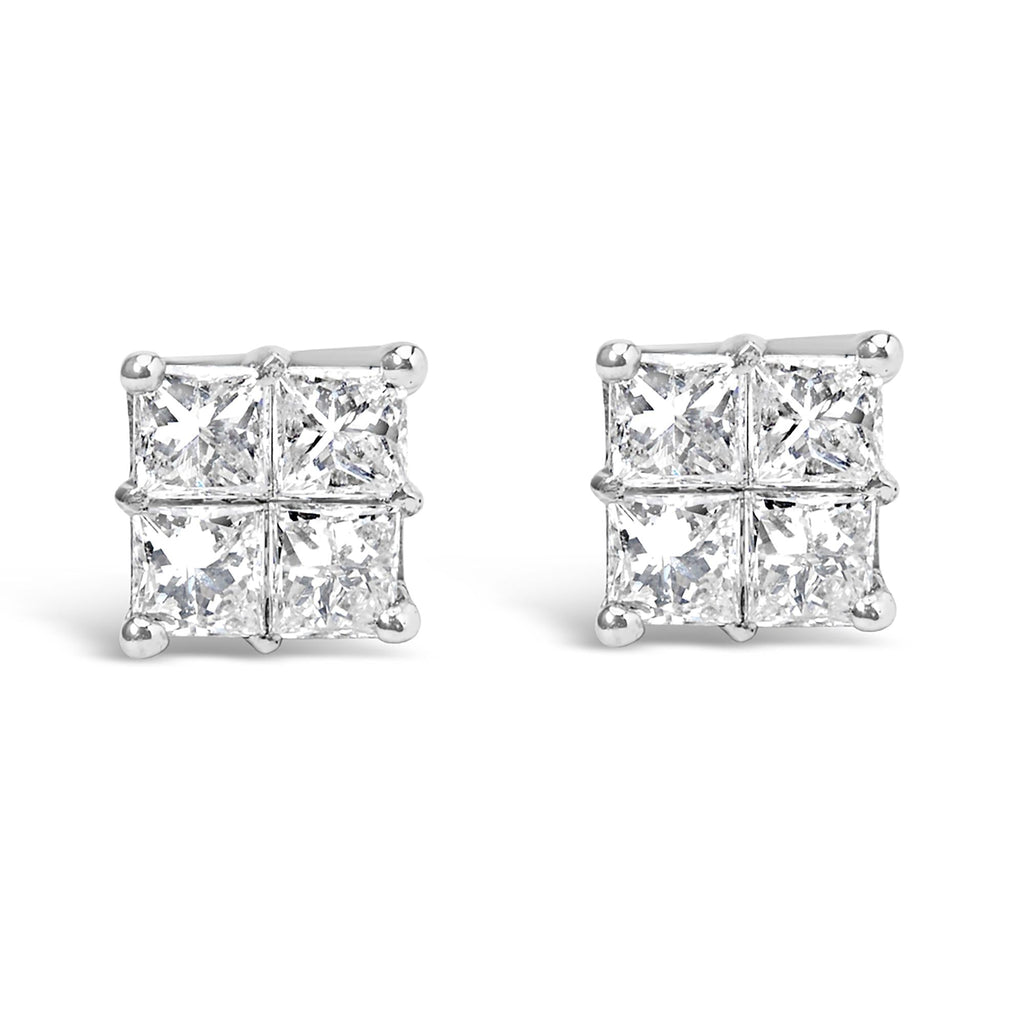 Orecchini a perno in oro bianco 10 carati con diamanti compositi (1/4 carati, colore HI, purezza I1-I2) - Friggin Jewelry