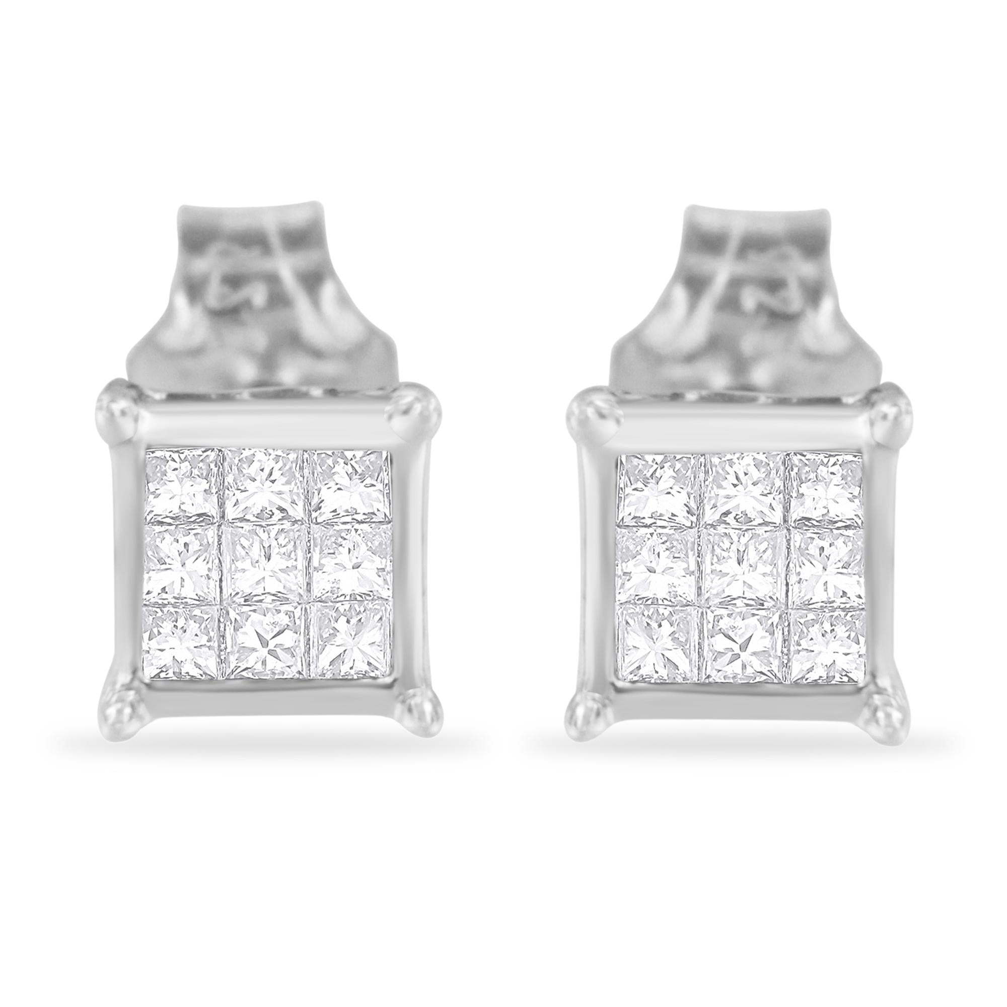 Sterling Silver Princess Cut Diamond Square Stud Earrings (.3 cttw, H-I Color, I1-I2 Clarity) - Friggin Jewelry