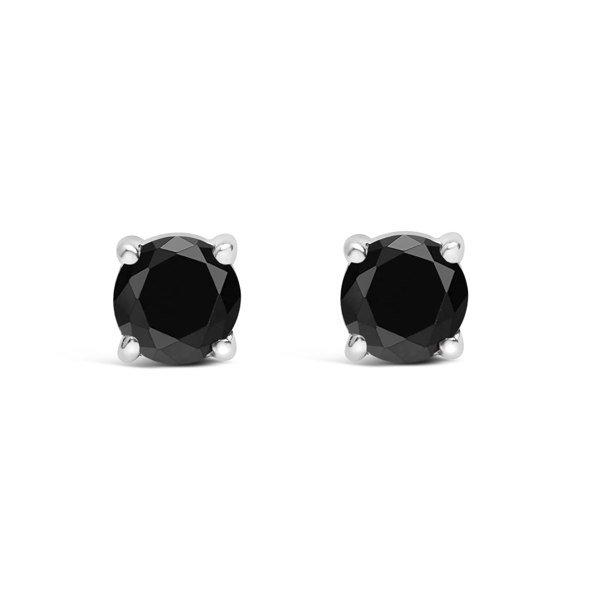 Pendientes solitarios de diamante negro en plata de ley 925 (color negro, claridad I2-I3) - Friggin Jewelry