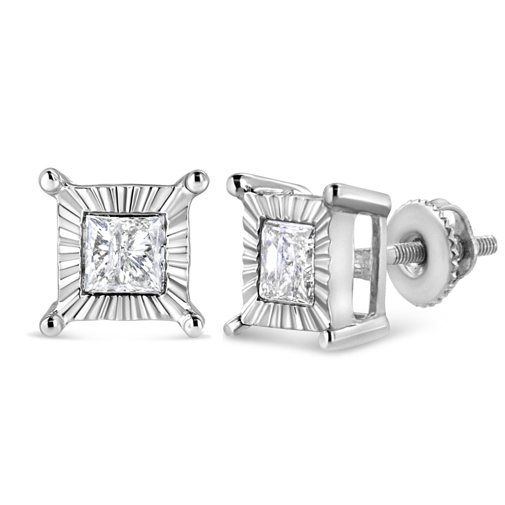 Pendientes solitarios de diamantes de talla princesa engastados en plata de ley 925 (color HI, claridad I2-I3) - Friggin Jewelry