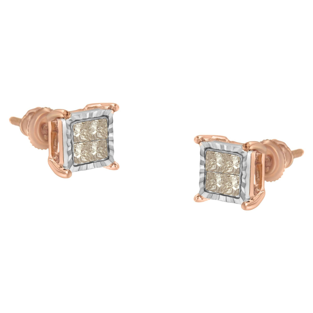 Aretes de diamantes compuestos de talla princesa de dos tonos de 10 quilates (1/2 ct, color JK, claridad I1-I2) - Friggin Jewelry