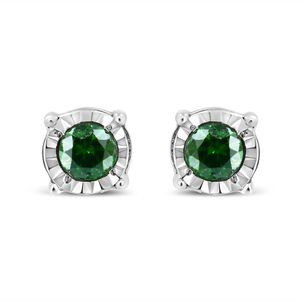 Pendientes solitarios de plata de ley con diamante verde tratado en talla rosa (0,25 cts, color verde, claridad I2-I3) - Friggin Jewelry