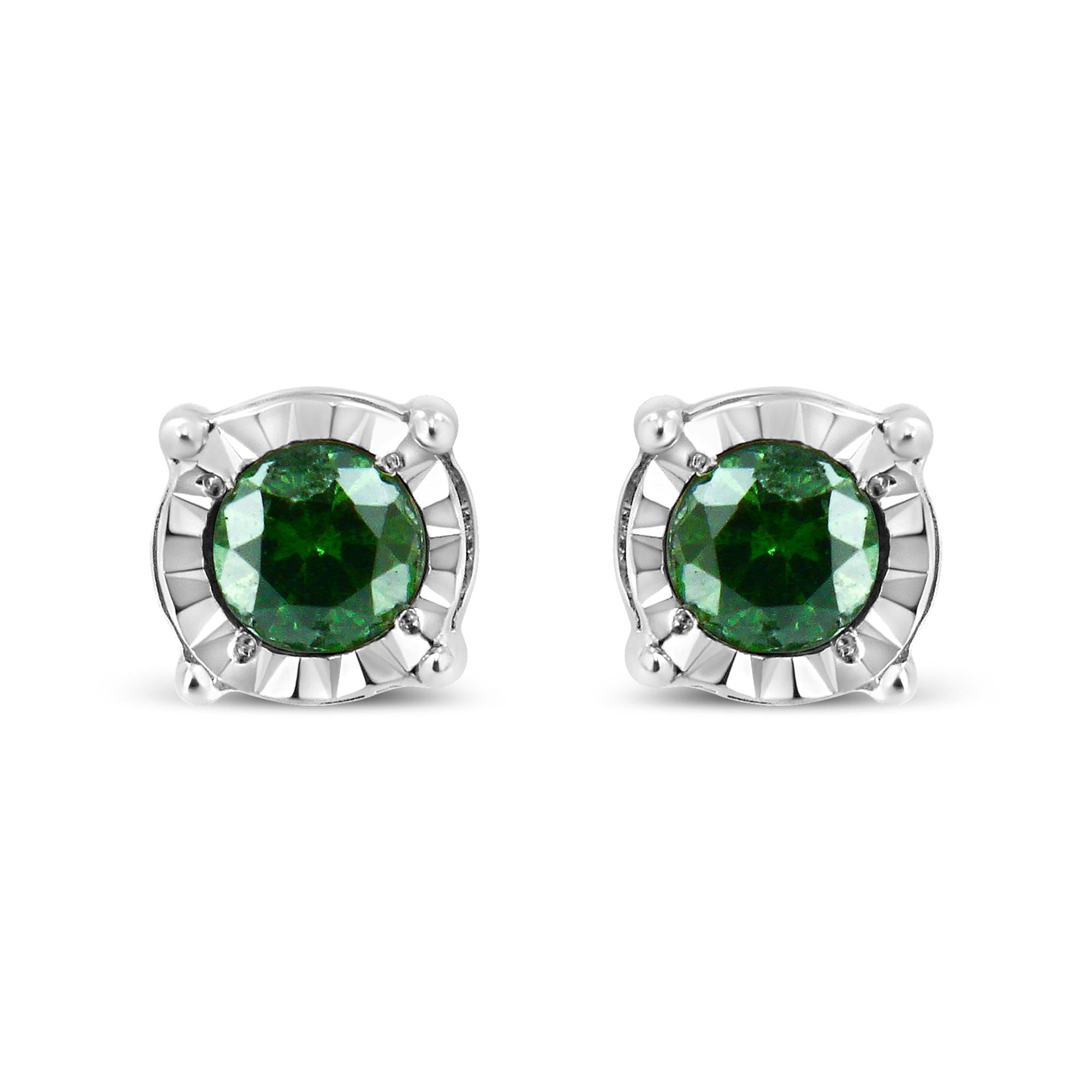 Sterling Silver Rose Cut Treated Green Diamond Solitaire Stud Earrings (0.25 cttw, Green Color, I2-I3 Clarity) - Friggin Jewelry