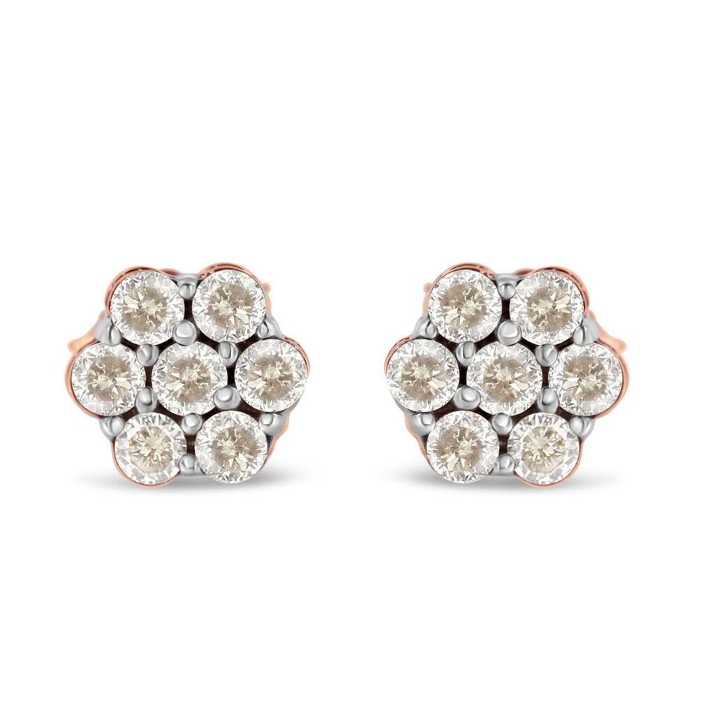 10K Rose Gold Diamond Floral Stud Earrings (0.5 cttw, J-K Color, I1-I2 Clarity) - Friggin Jewelry