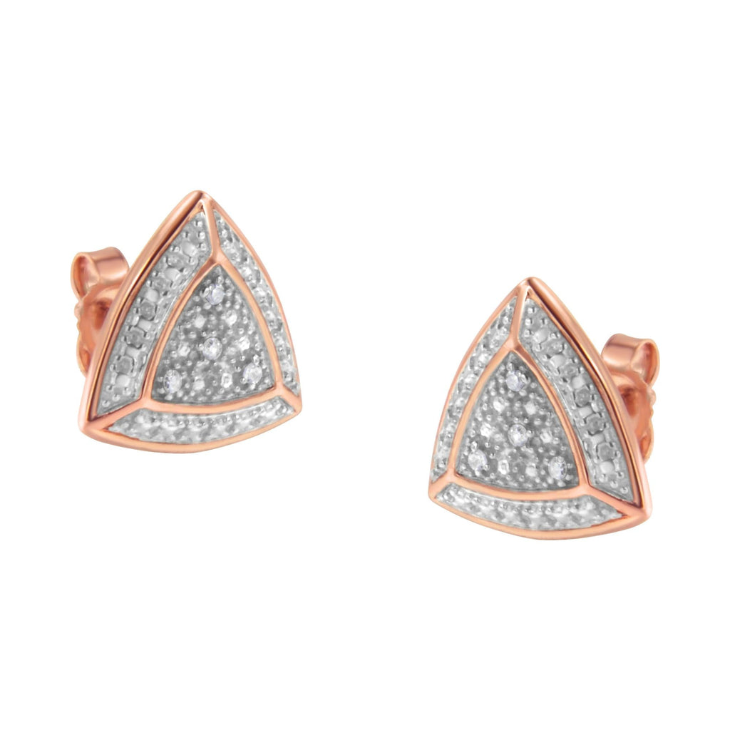 Aretes tipo halo de 4 piedras en forma de trillón con detalles de diamantes en oro rosa de 14 quilates sobre plata de ley 925 (color HI, claridad I2-I3) - Friggin Jewelry