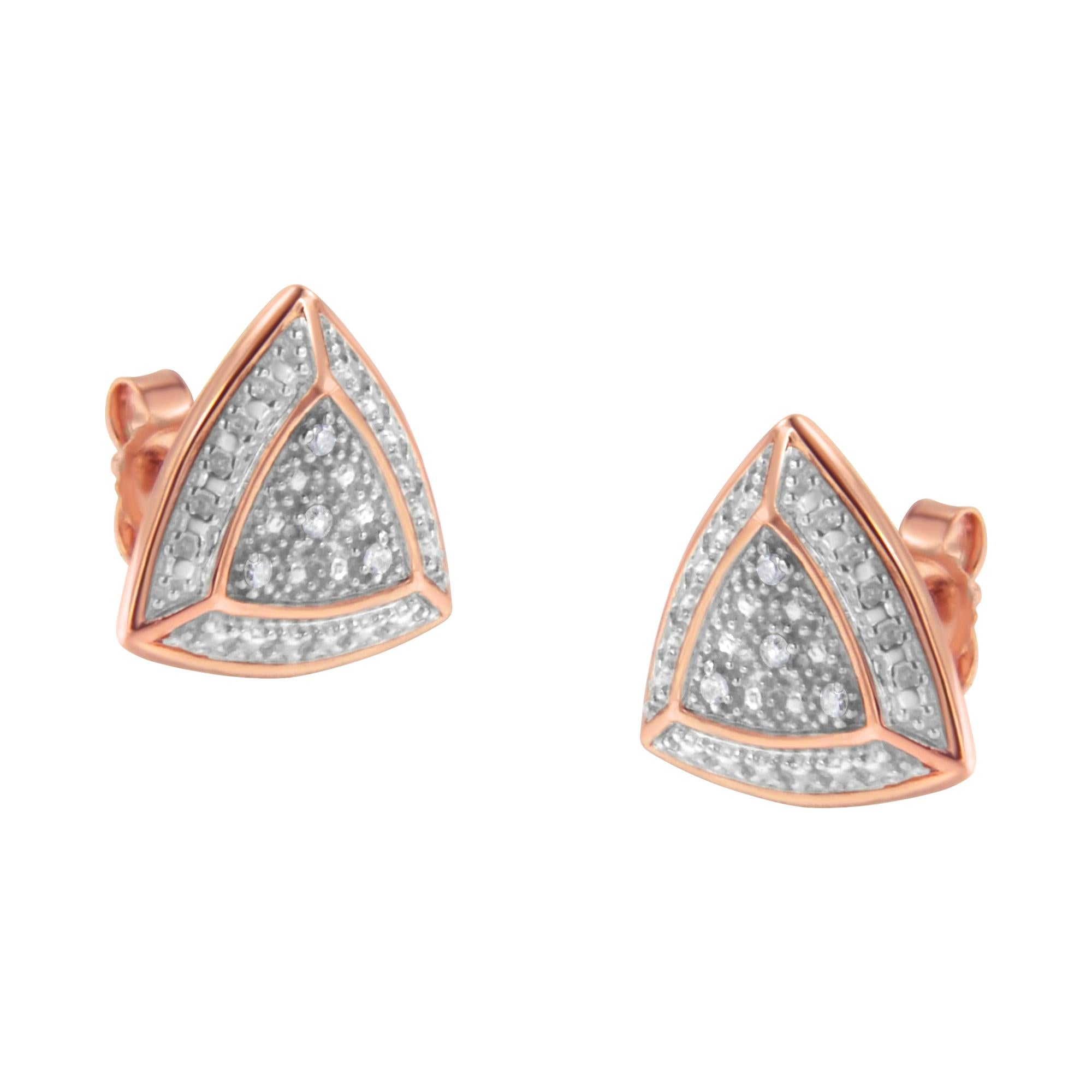 Aretes tipo halo de 4 piedras en forma de trillón con detalles de diamantes en oro rosa de 14 quilates sobre plata de ley 925 (color HI, claridad I2-I3) - Friggin Jewelry