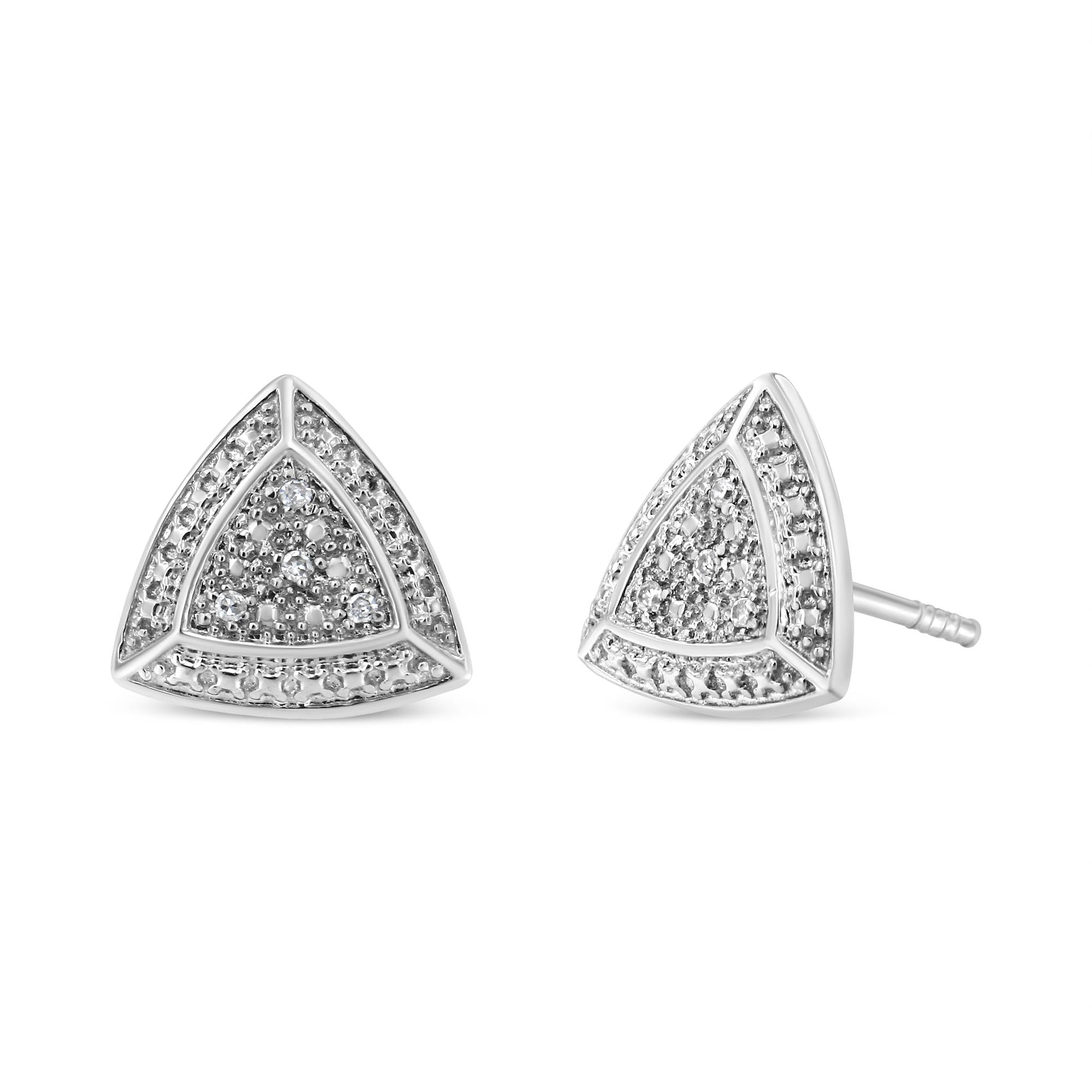 Aretes tipo halo de 4 piedras en forma de trillón con detalles de diamantes en plata de ley 925 (color HI, claridad I2-I3) - Friggin Jewelry