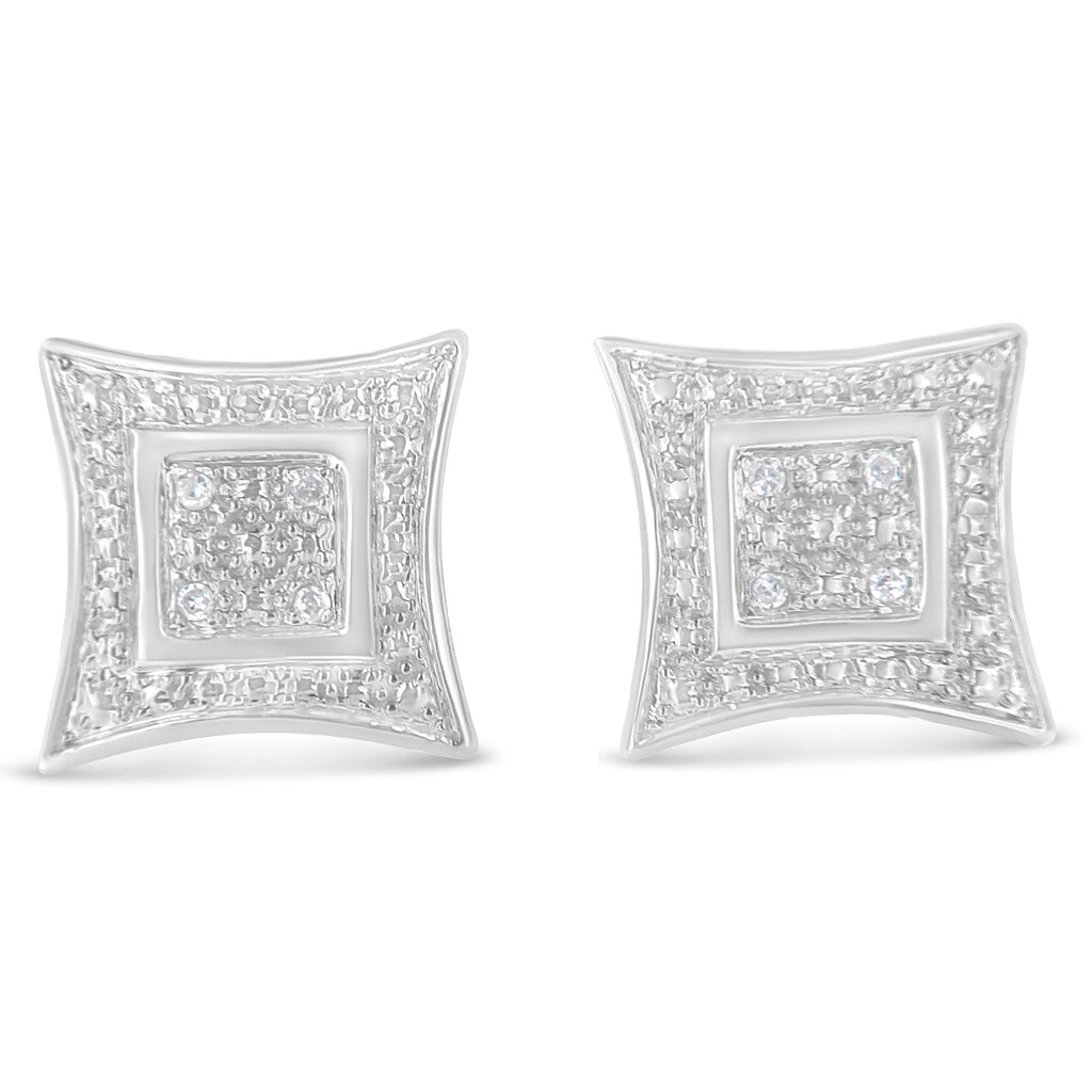 Pendientes de botón de plata de ley 925 con halo de estrella de cuatro puntas y detalles de diamantes (color HI, claridad I2-I3) - Friggin Jewelry