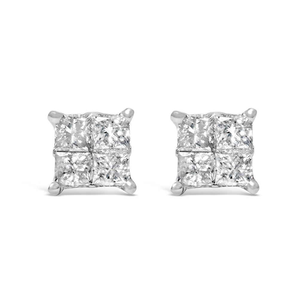 Orecchini a bottone in oro bianco 10 carati con diamanti (3/4 cttw, colore HI, purezza SI2-I1) - Friggin Jewelry