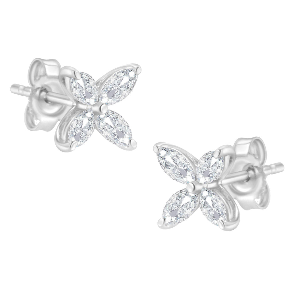 14K Gold Marquise Diamond 8 Stone Floral Leaf Stud Earrings (I-J Color, SI2-I1 Clarity) - Friggin Jewelry