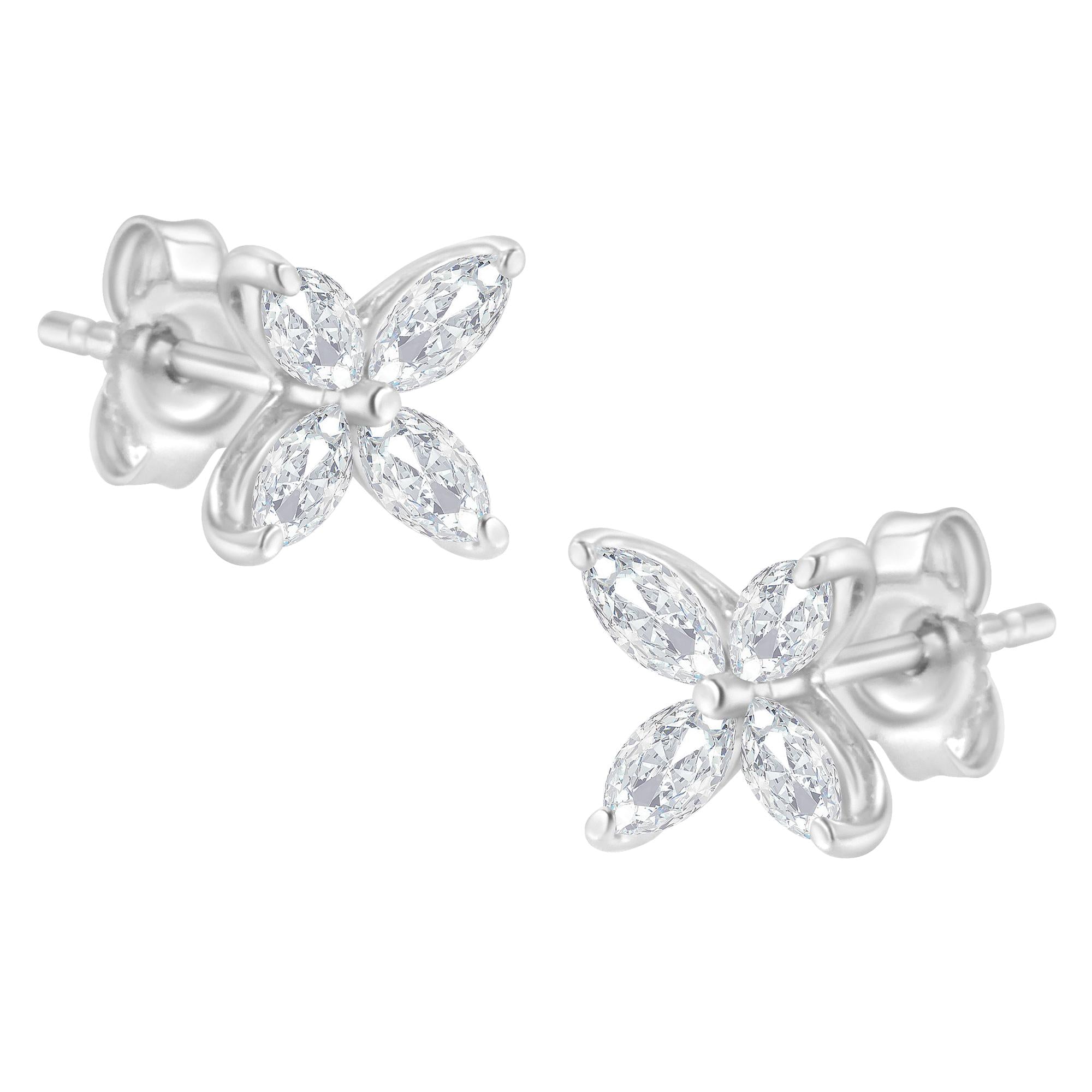 Aretes de oro de 14 quilates con forma de hoja floral y diamantes marquesa de 8 piedras (color IJ, claridad SI2-I1) - Friggin Jewelry
