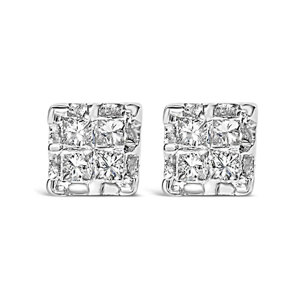 Aretes de oro amarillo de 10 k con diamantes princesa de cuatro puntas (1/4 ct, color JK, claridad I2-I3) - Friggin Jewelry