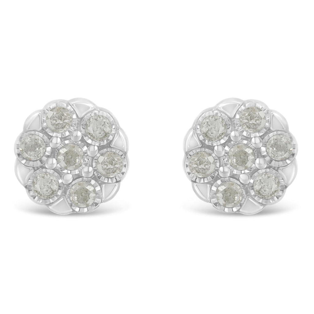 Sterling Silver Rose-Cut Diamond Floral Cluster Stud Earring (0.25 cttw, I-J Color, I2-I3 Clarity) - Friggin Jewelry