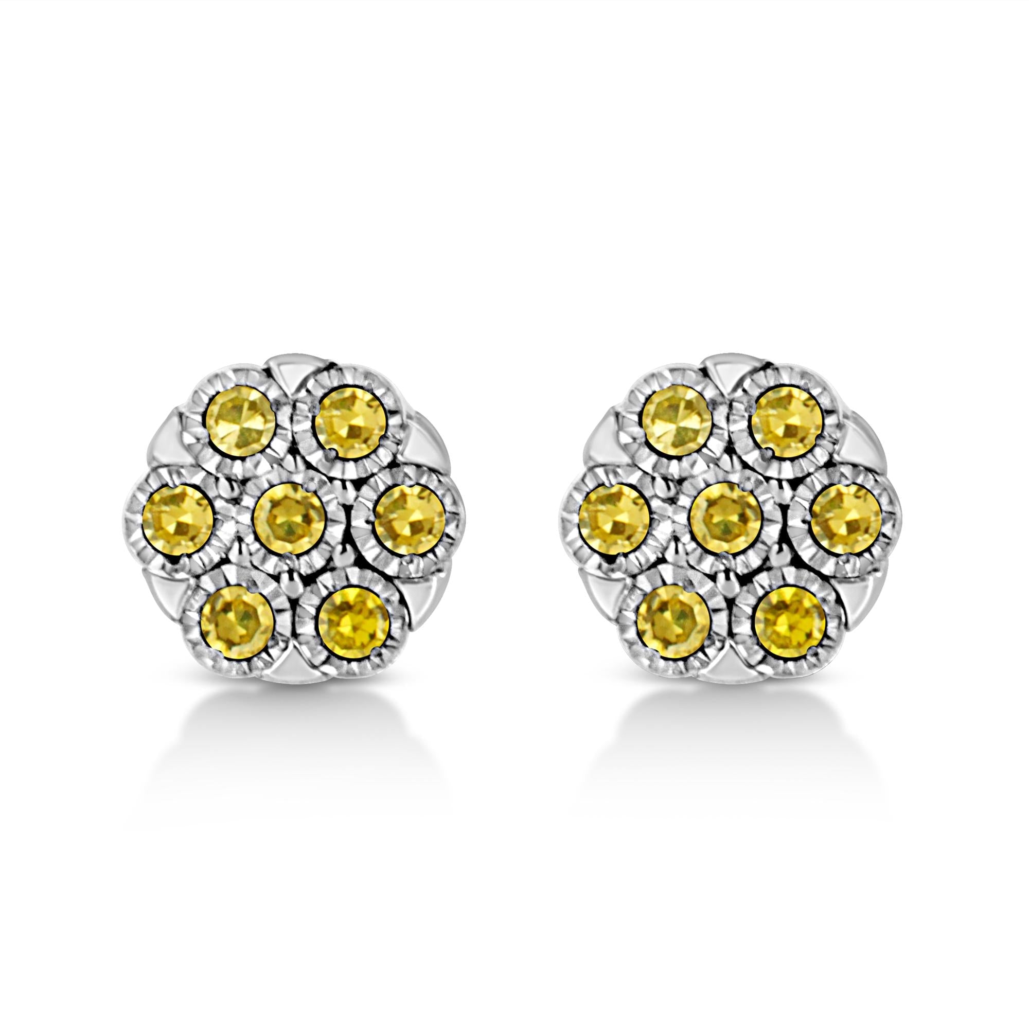 Pendientes de flor con diamantes de colores de 1/4 ct en plata de ley 925 - Friggin Jewelry