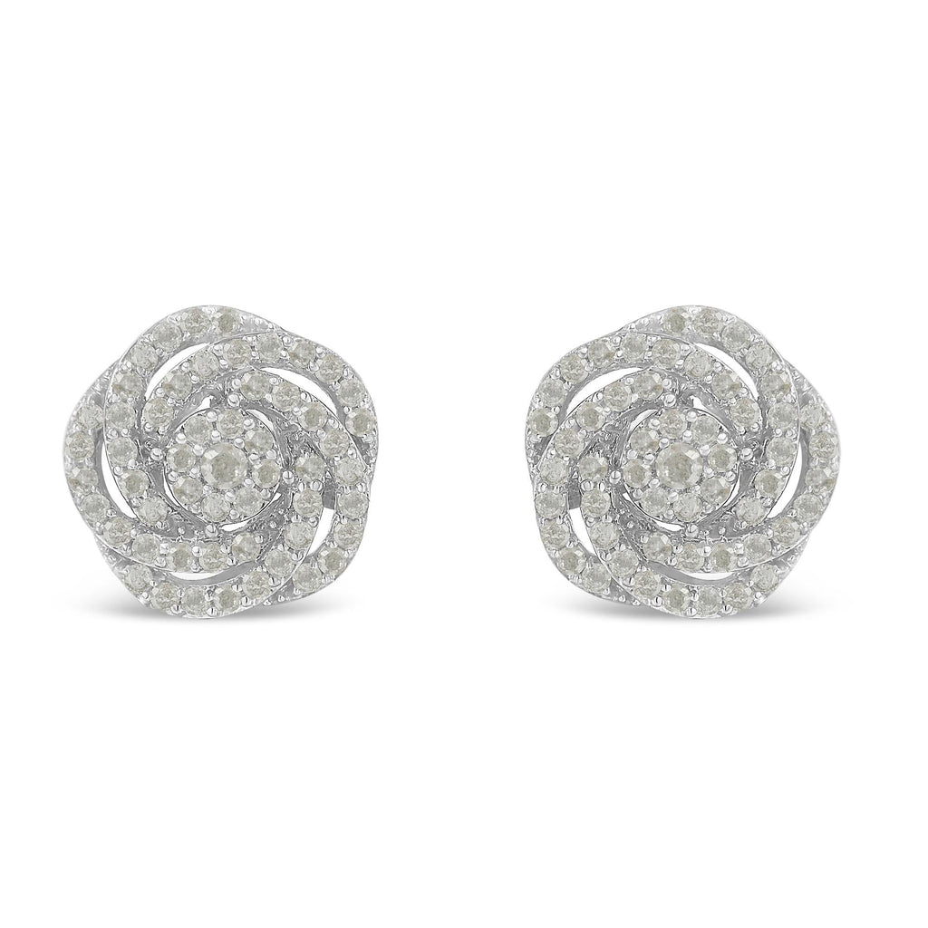 10k White Gold Rose-Cut Diamond Floral Cluster Earrings (1 cttw, I-J Color, I2-I3 Clarity) - Friggin Jewelry Premium