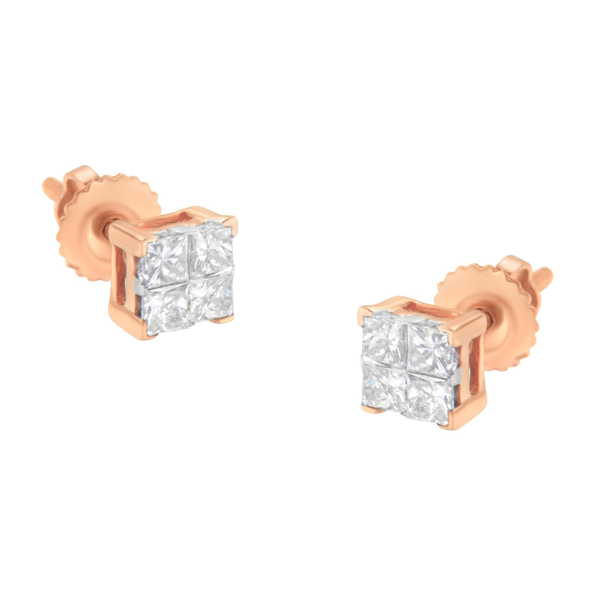 10K Gold Princess Diamond Composite Stud Earring (1/2 cttw, I-J Color, I1-I2 Clarity) - Friggin Jewelry