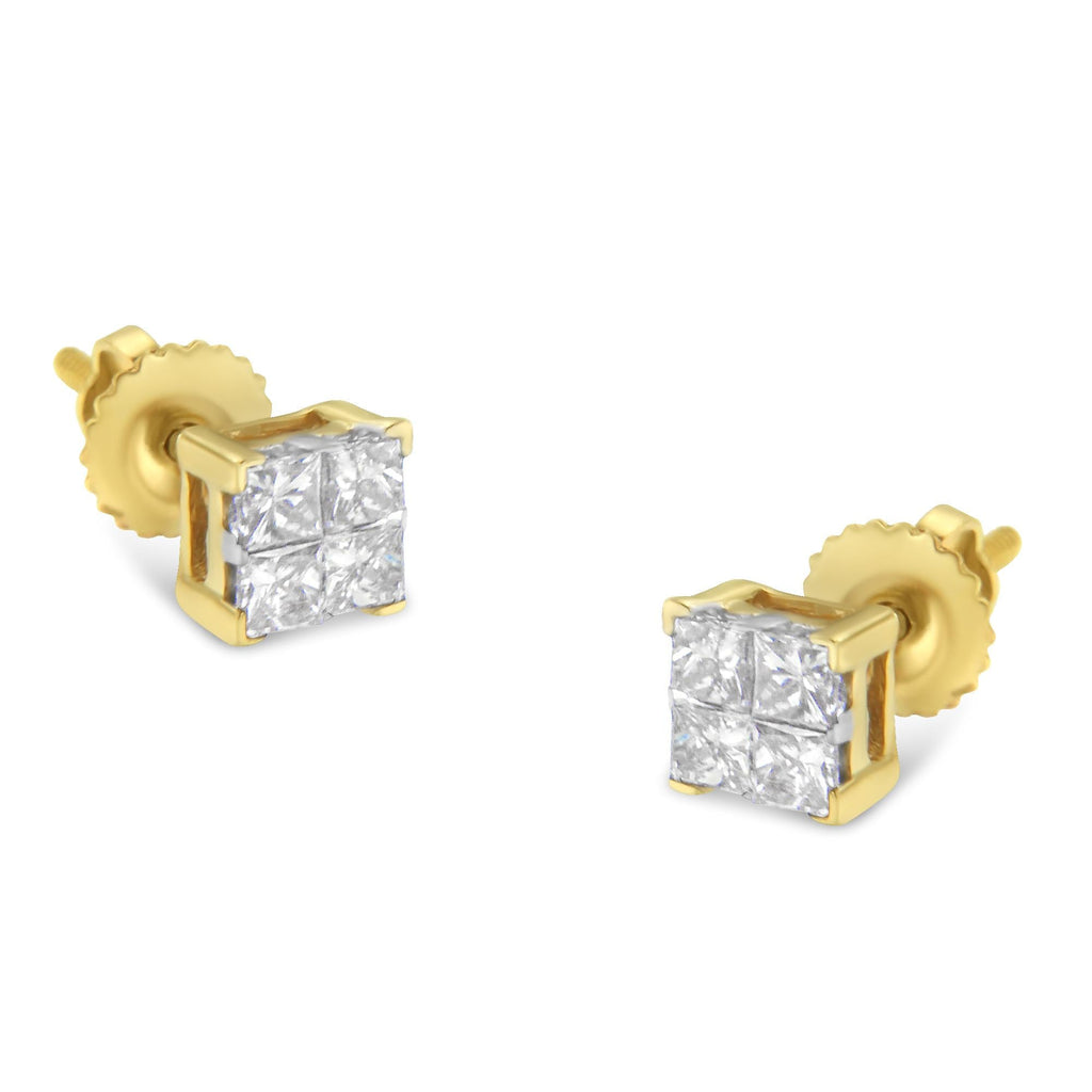 10K Gold Princess Diamond Composite Stud Earring (1/2 cttw, I-J Color, I1-I2 Clarity) - Friggin Jewelry