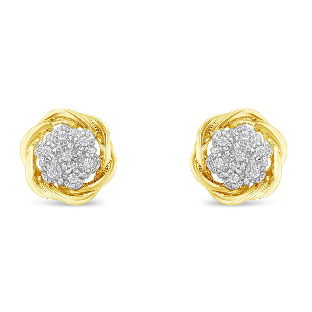 Pendientes de plata de ley chapada en oro amarillo con forma de rosa de diamantes (0,15 cts, color IJ, claridad I2-I3) - Friggin Jewelry