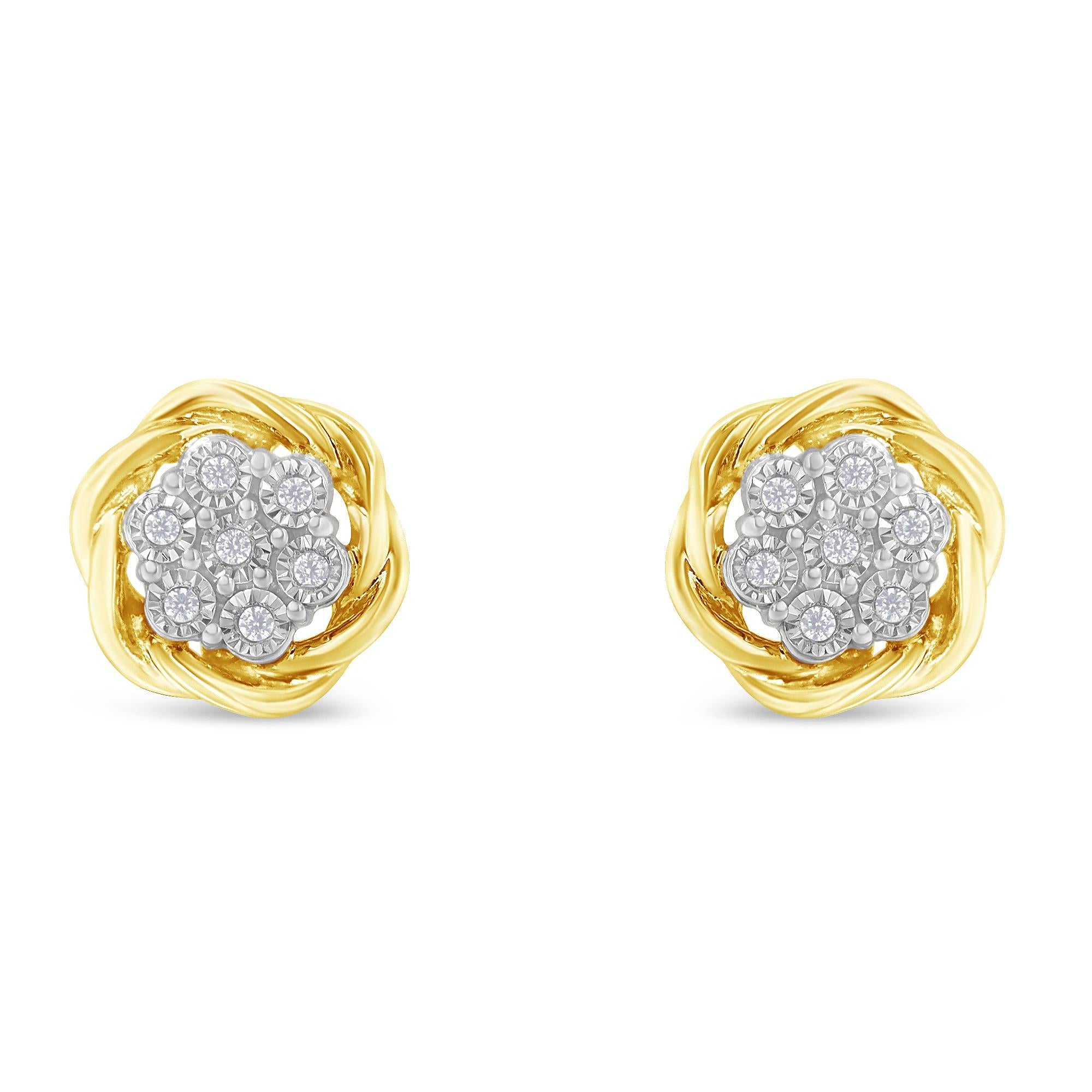 Pendientes de plata de ley chapada en oro amarillo con forma de rosa de diamantes (0,15 cts, color IJ, claridad I2-I3) - Friggin Jewelry