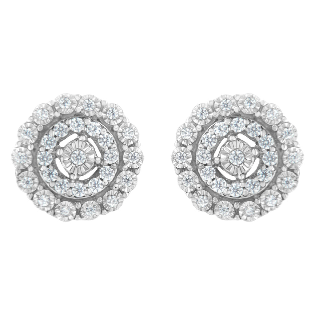 Aretes de oro blanco de 10 quilates con diamantes de talla brillante de 1/2 ct y doble halo (claridad IJ, color I2-I3) - Friggin Jewelry