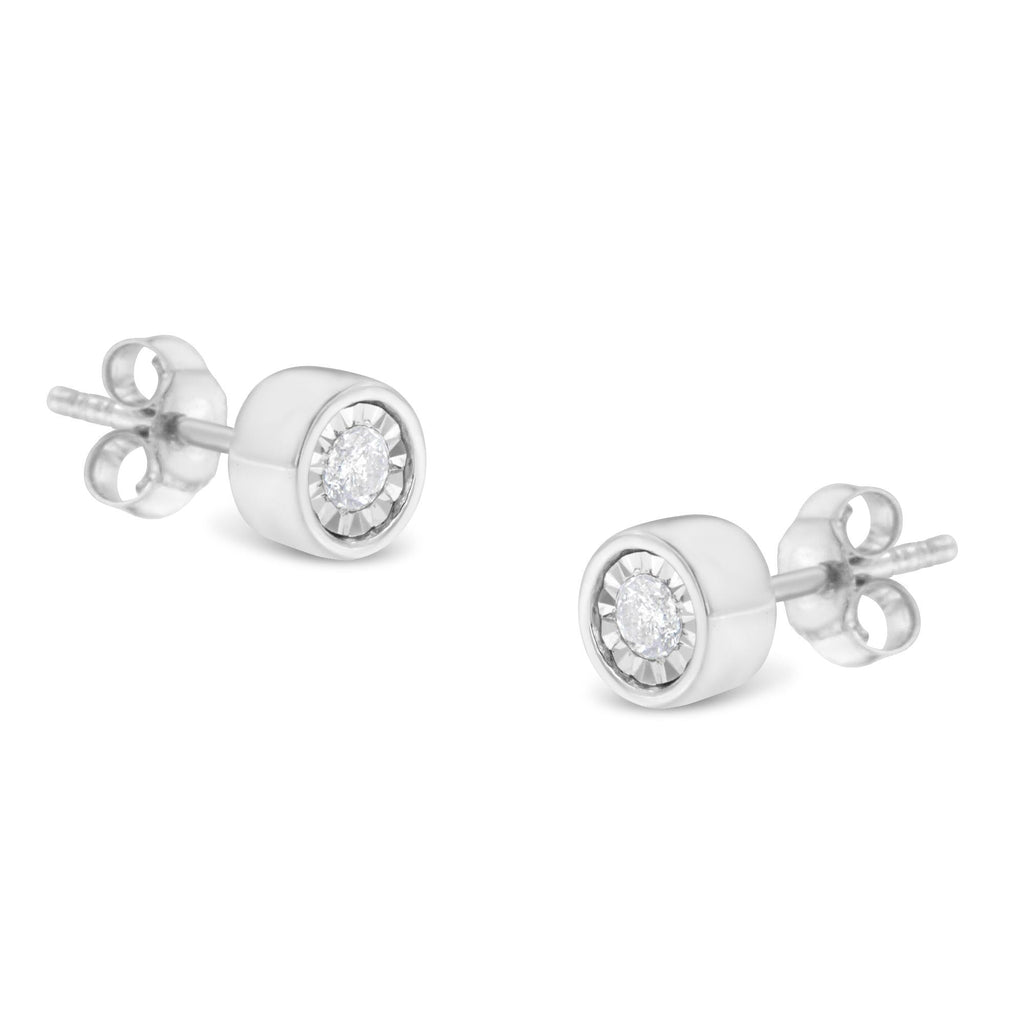 .925 Sterling Silver 1/5 Cttw Round Brilliant-Cut Near Colorless Diamond Miracle-Set Bezel Barrel Style Stud Earrings (I-J Color, I2-I3 Clarity) - Friggin Jewelry