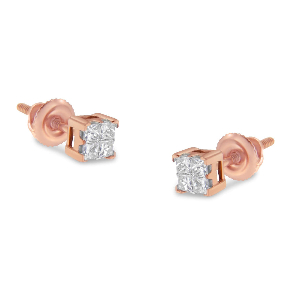 Aretes de diamantes princesa en oro de 10 quilates (1/4 ct, color JK, claridad I1-I2) - Friggin Jewelry