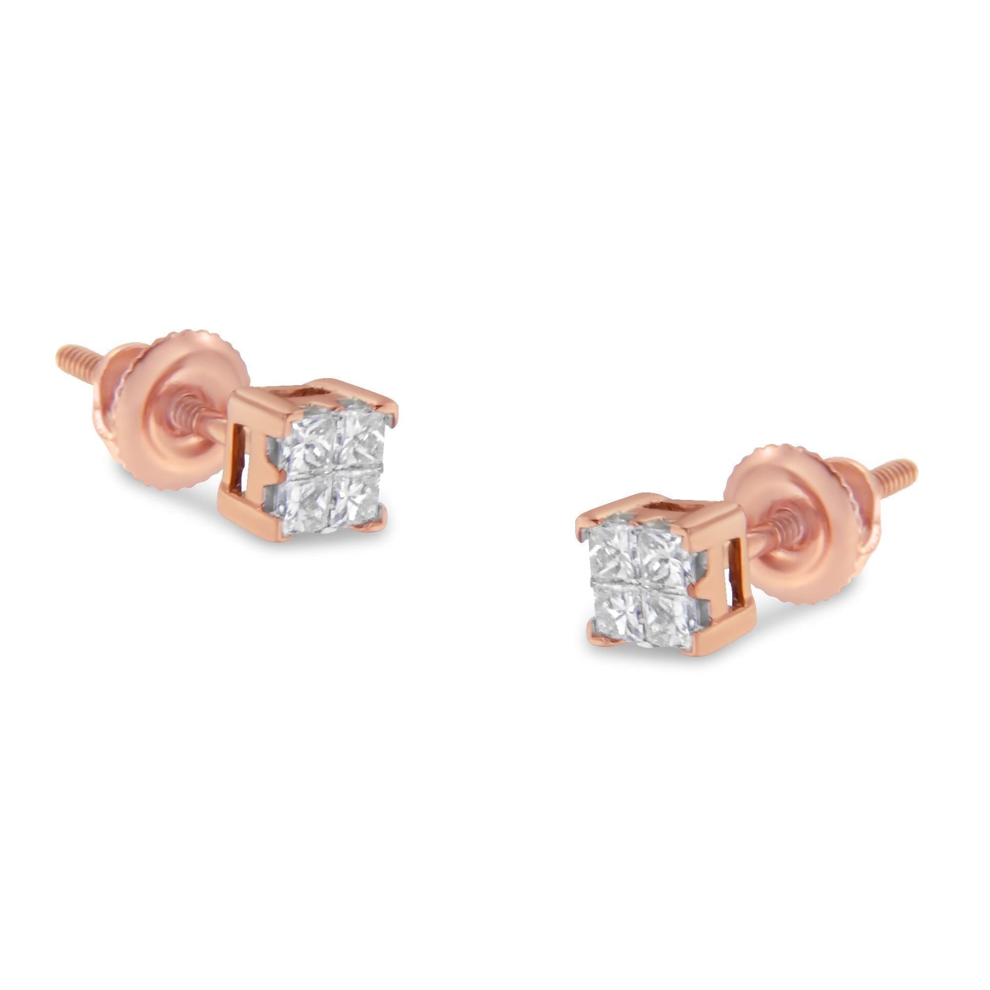 10KT Gold Princess Diamond Stud Earring (1/4 cttw, J-K Color, I1-I2 Clarity) - Friggin Jewelry