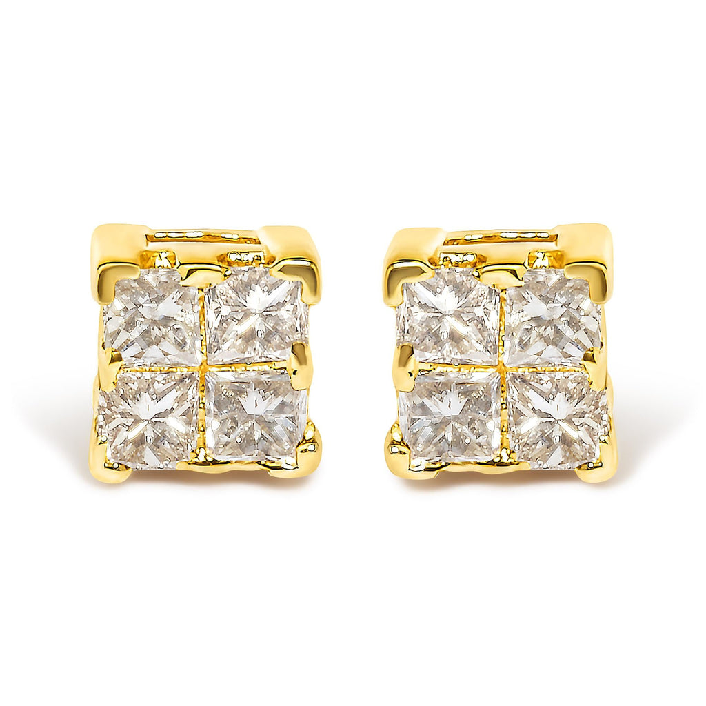 Aretes de oro amarillo de 14 quilates con diamantes cuadrados de talla princesa de 1/4 quilates engastados invisibles (color JK, claridad I1-I2) - Friggin Jewelry