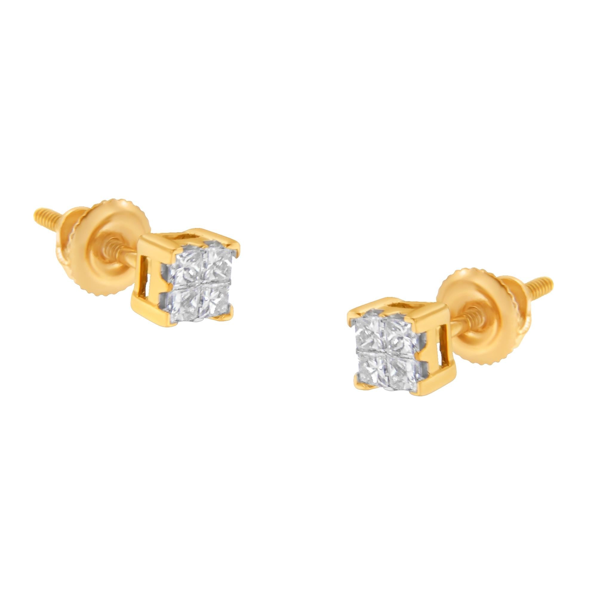 10KT Gold Princess Diamond Stud Earring (1/4 cttw, J-K Color, I1-I2 Clarity) - Friggin Jewelry