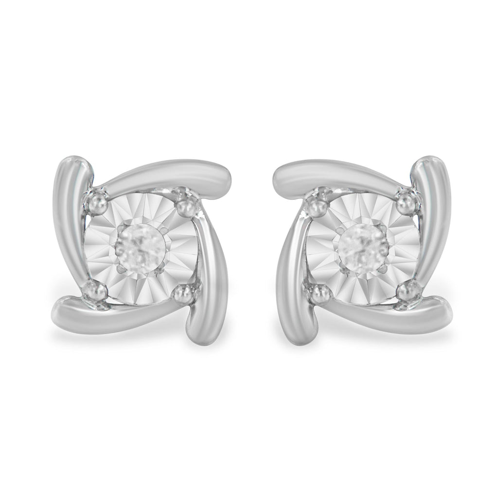 .925 Sterling Silver 1/10 Cttw Round Brilliant-Cut Near Colorless Diamond Miracle-Set Square Pinwheel Stud Earrings (I-J Color, I3 Clarity) - Friggin Jewelry