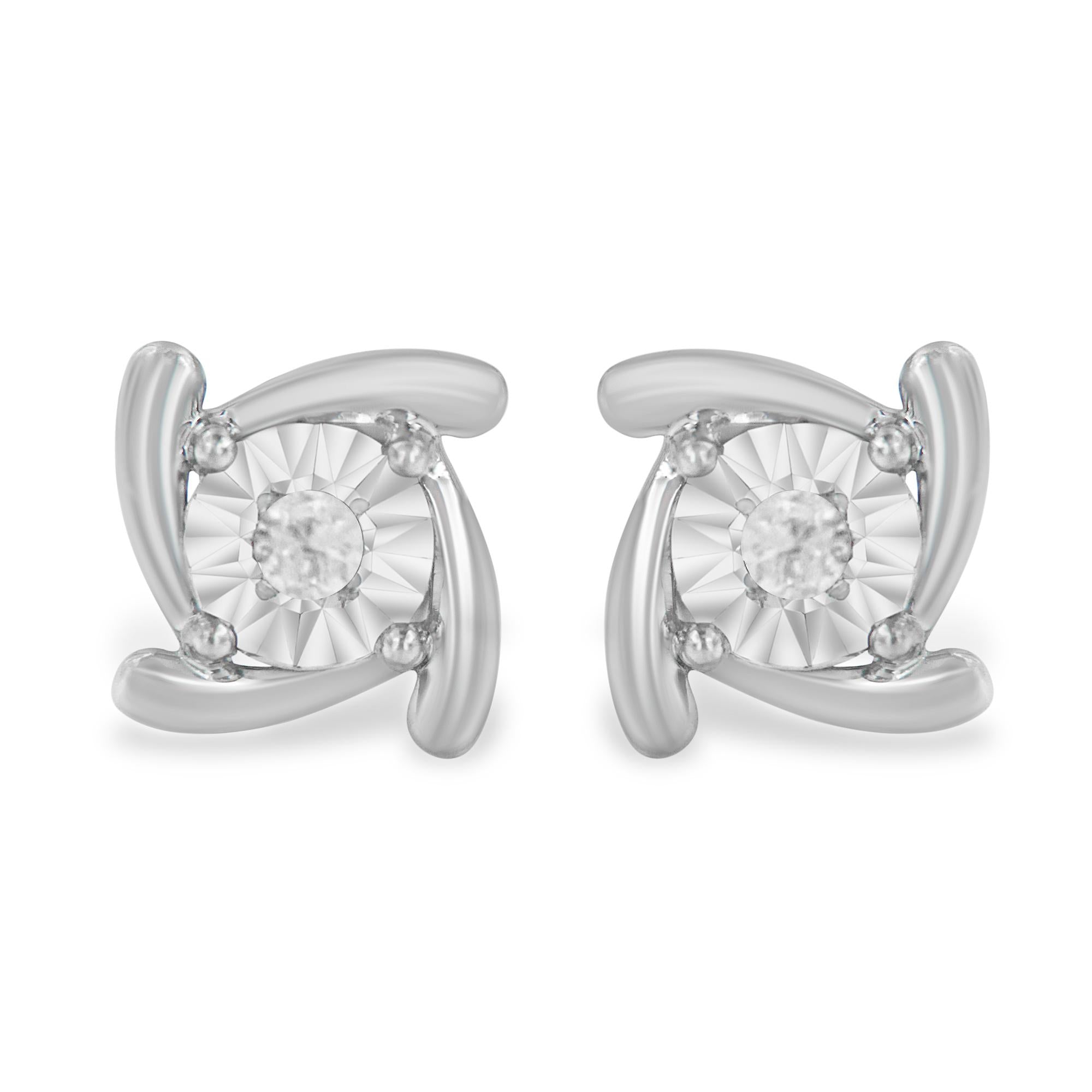 .925 Sterling Silver 1/10 Cttw Round Brilliant-Cut Near Colorless Diamond Miracle-Set Square Pinwheel Stud Earrings (I-J Color, I3 Clarity) - Friggin Jewelry