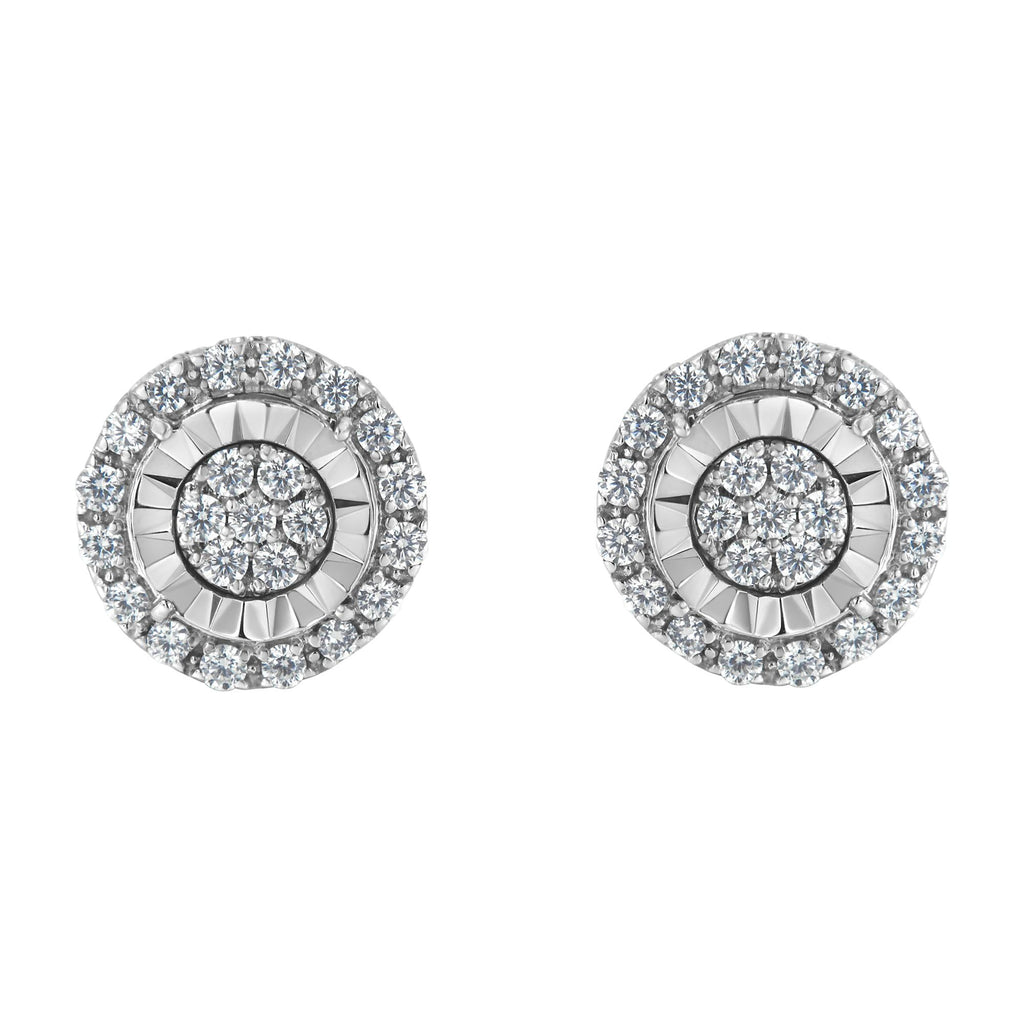 Pendientes de plata de ley con diamantes en racimo (1 ctw, color IJ, claridad I2-I3) - Friggin Jewelry