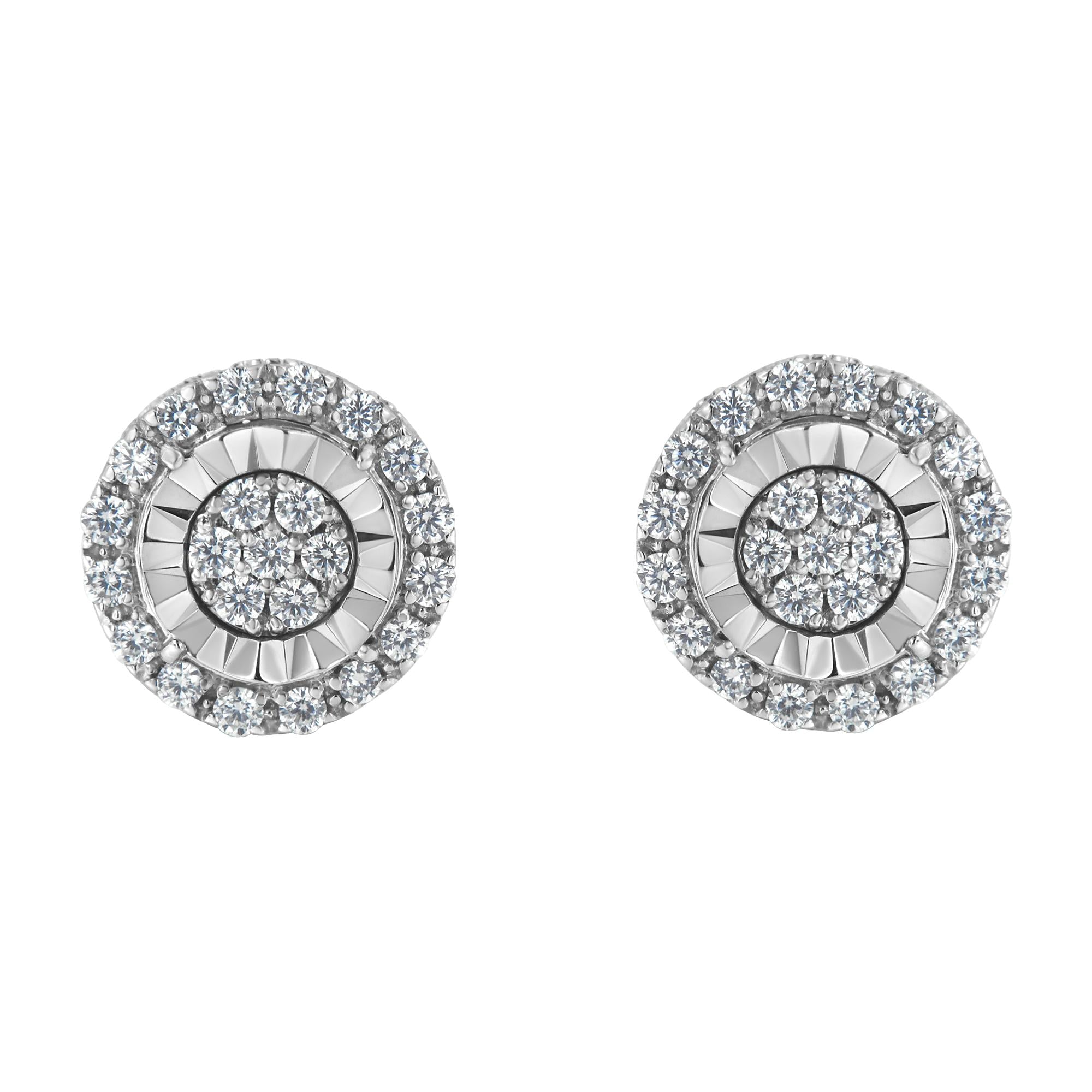 Pendientes de plata de ley con diamantes en racimo (1 ctw, color IJ, claridad I2-I3) - Friggin Jewelry