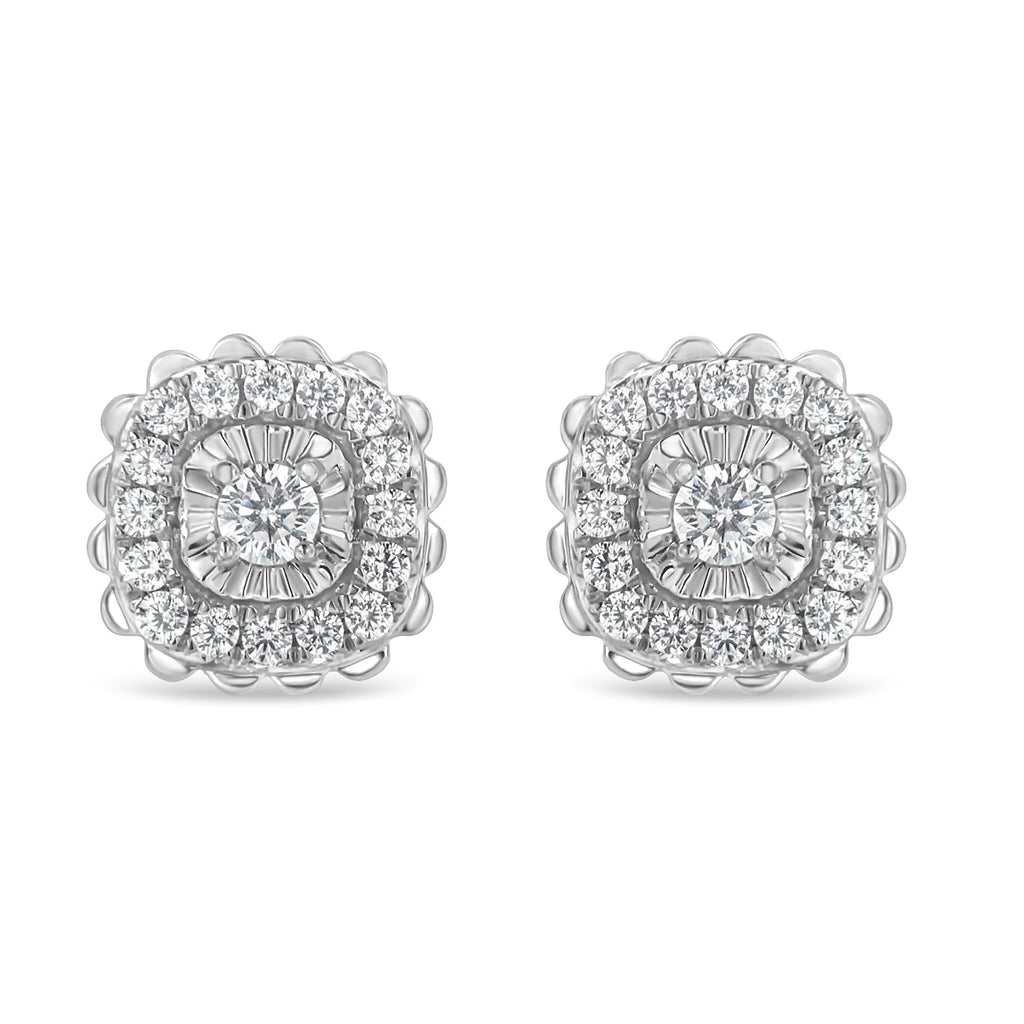 Aretes de plata de ley 925 con halo de diamantes de talla redonda de 1/2 quilates (color IJ, claridad I2-I3) - Friggin Jewelry