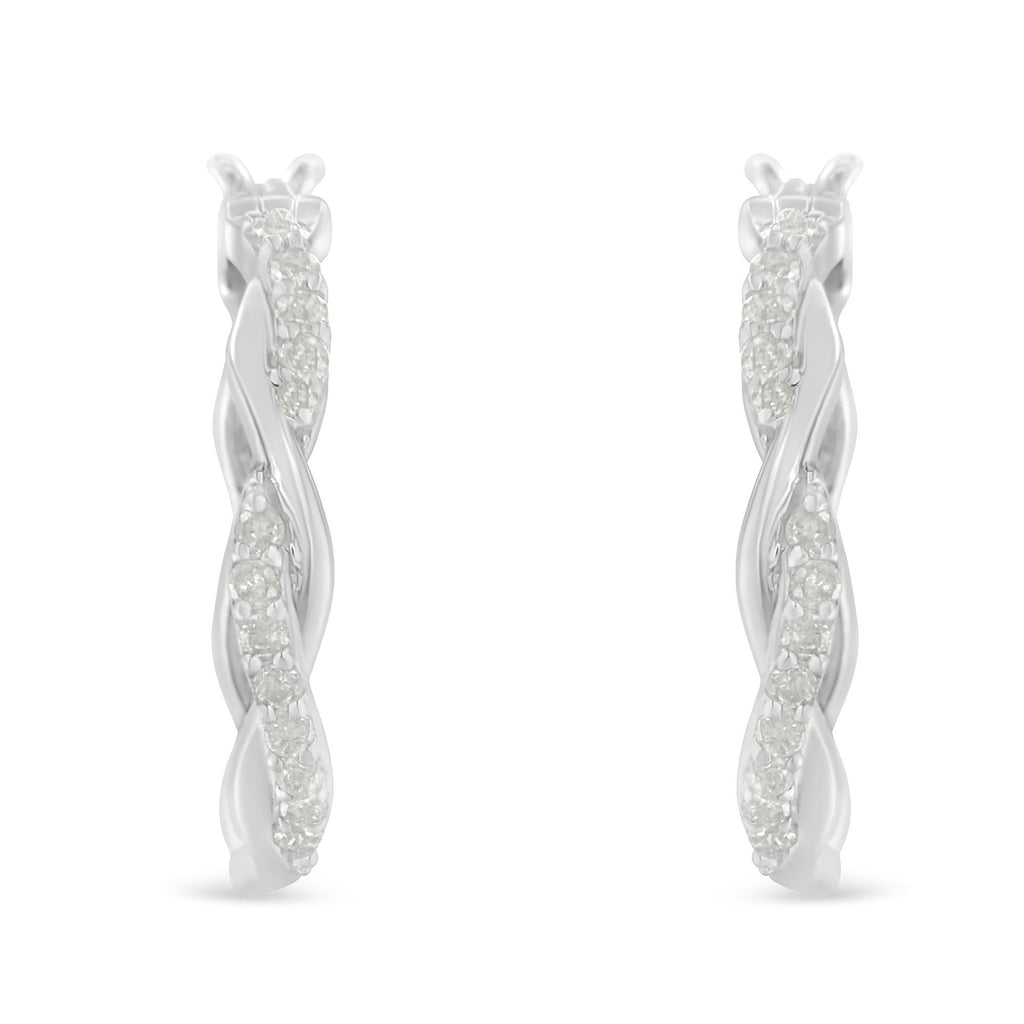 Orecchini a cerchio a spirale intrecciata con diamanti incastonati a pavé da 1/4 ct in argento sterling 925 (colore IJ, purezza I3) - Friggin Jewelry