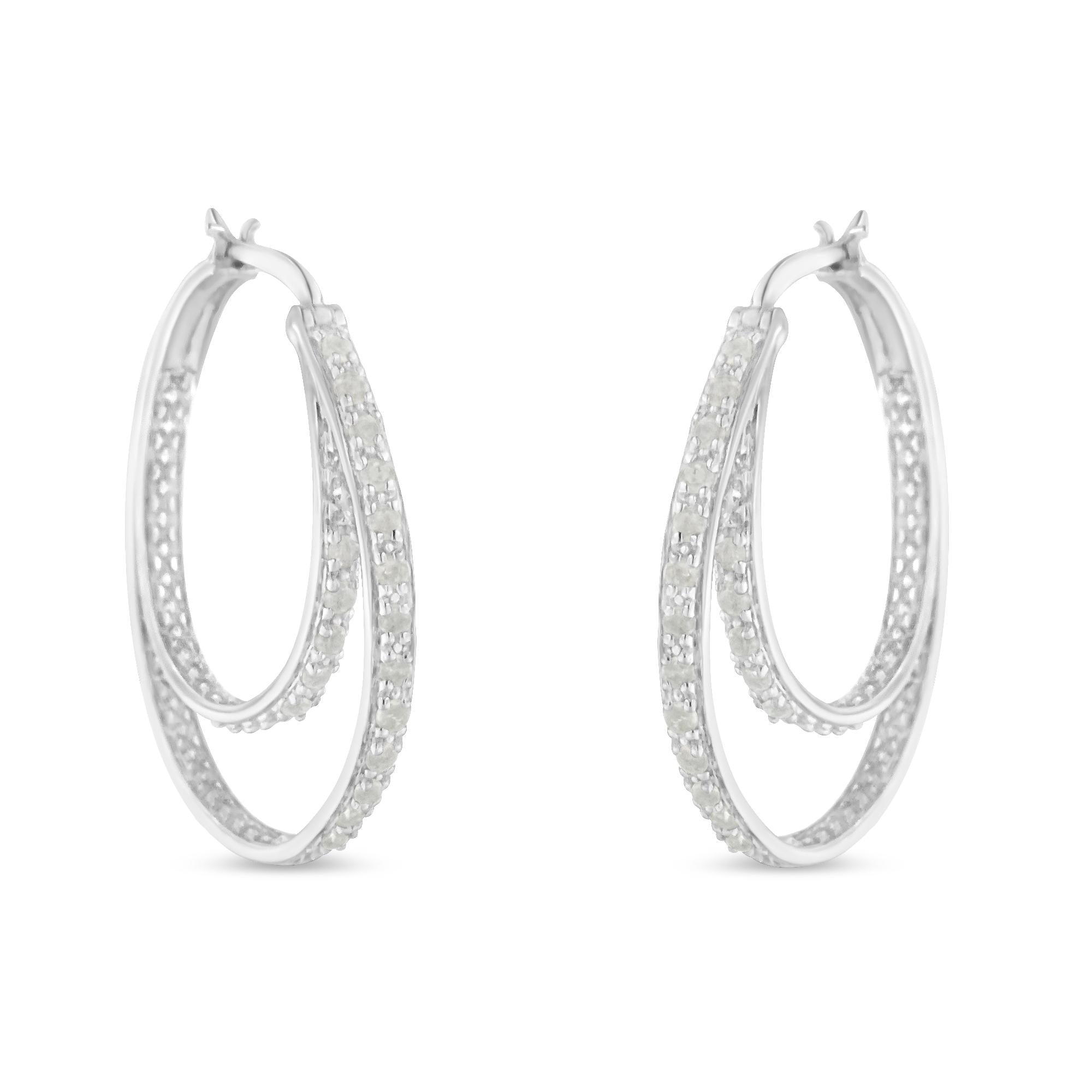 .925 Sterling Silver 1/2 cttw Miracle-Set Diamond Double Hoop with Latchback Earrings (I-J Color, I3 Clarity) - Friggin Jewelry