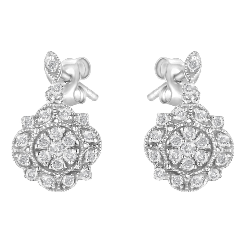.925 Sterling Silver 1/2 Cttw Diamond Dangle Miligrain Earring (I-J Color, I2-I3 Clarity) - Friggin Jewelry