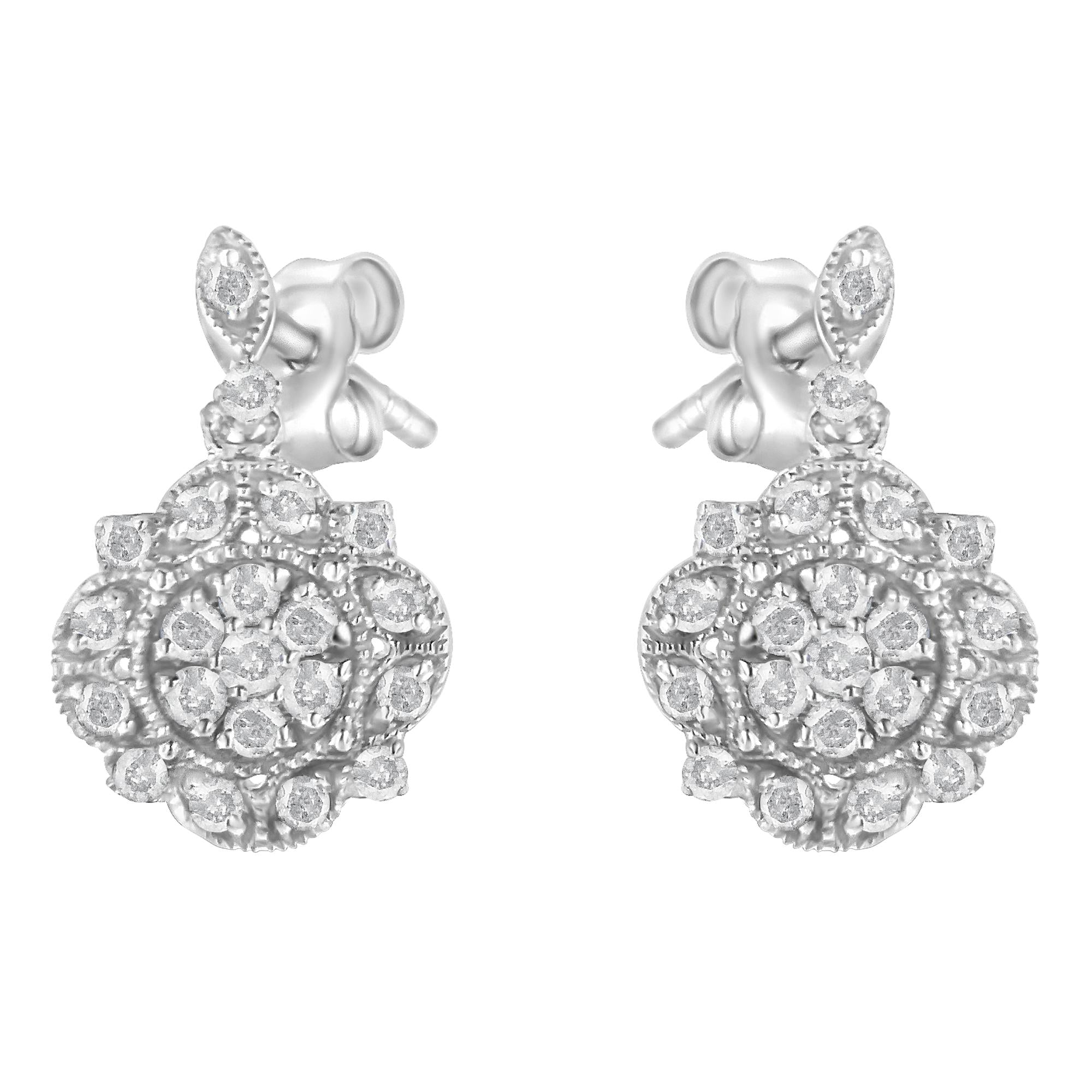 .925 Sterling Silver 1/2 Cttw Diamond Dangle Miligrain Earring (I-J Color, I2-I3 Clarity) - Friggin Jewelry