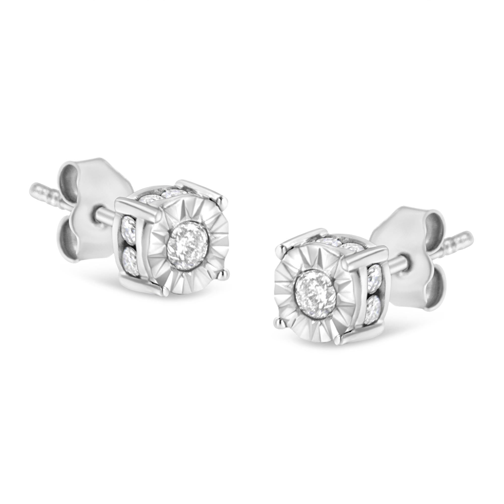 1/2 Cttw Miracle Set Diamond Stud Earring (J-K Color, I2-I3 Clarity) - Choice of Metal Type (Sterling Silver) - Friggin Jewelry