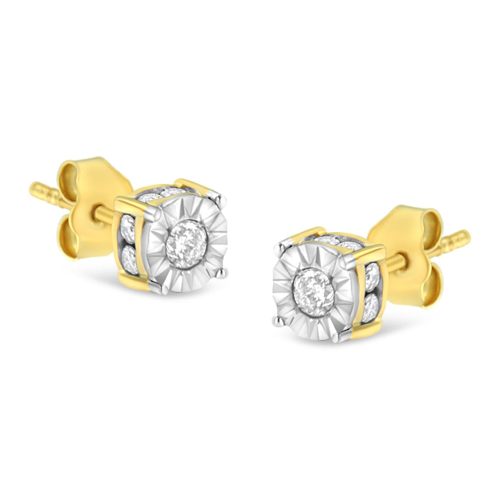 Orecchini a bottone in argento sterling placcato oro giallo 10K con diamanti incastonati Miracle da 1/2 carati (colore JK, purezza I2-I3) - Friggin Jewelry